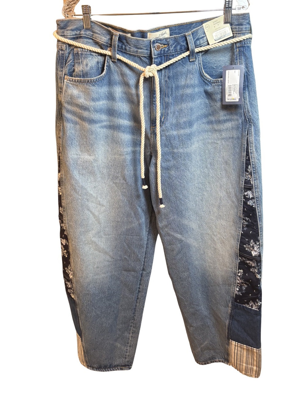 Universal Thread Boho Patchwork Barrel Jeans Rope Belt 14L NWT
